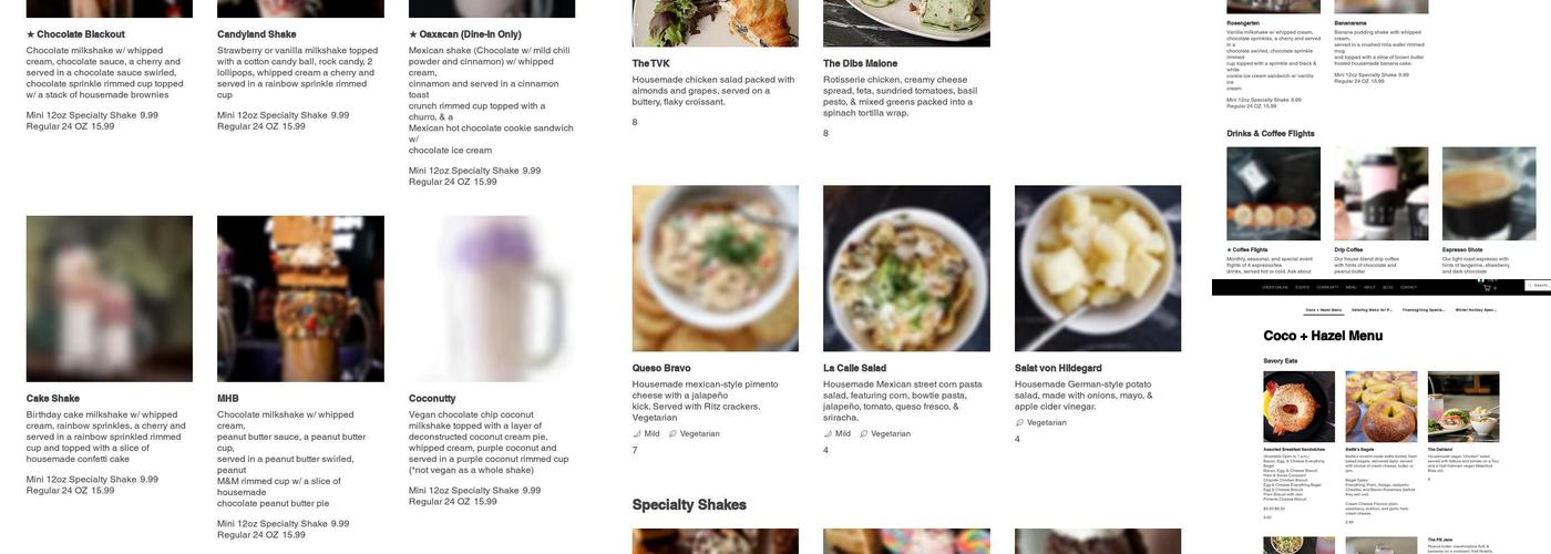 Coco + Hazel Menu