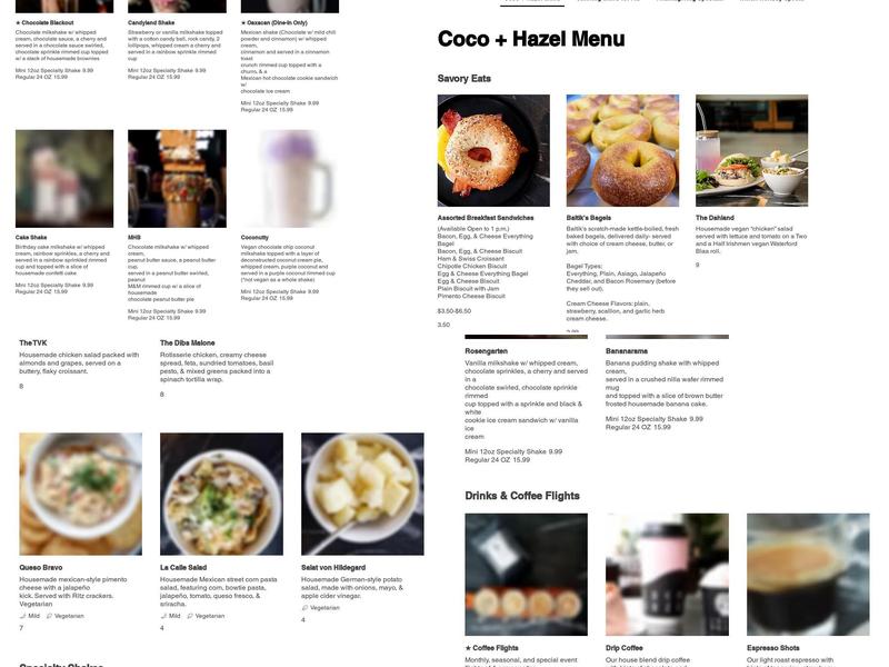 Coco + Hazel Menu