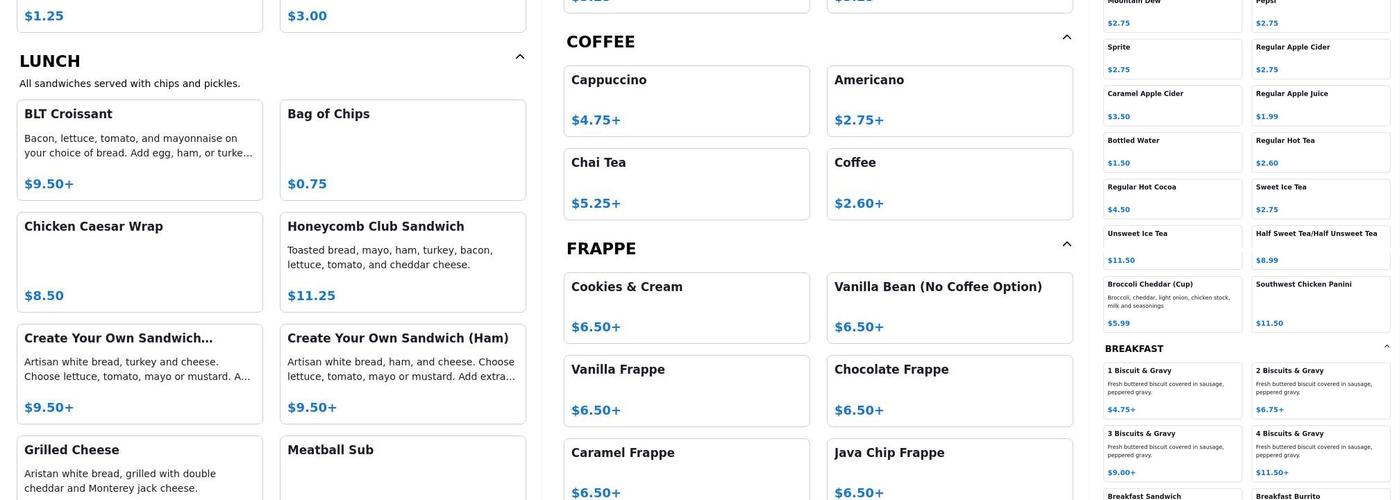 Honeycomb Cafe Bramwell Menu