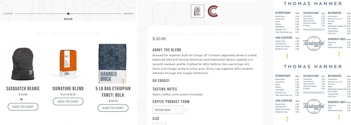 Thomas Hammer Coffee Roasters Menu