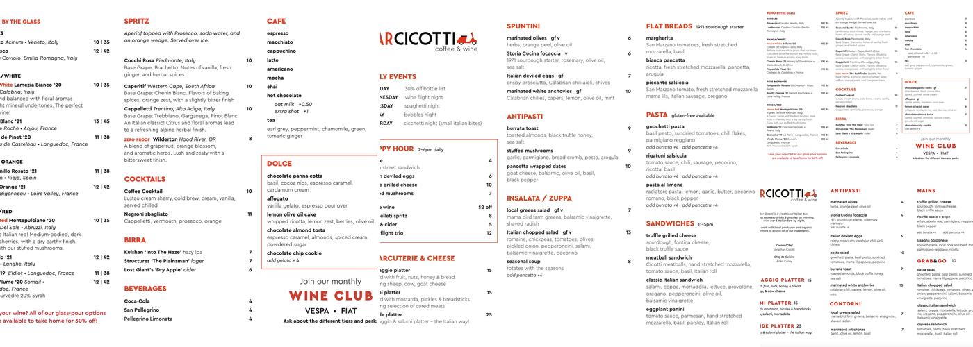 Bar Cicotti Menu