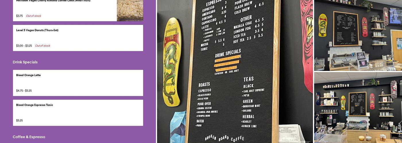 Broken Board Coffee Menu