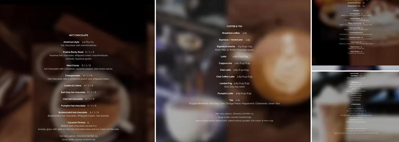 Cacao 70 Canmore Menu