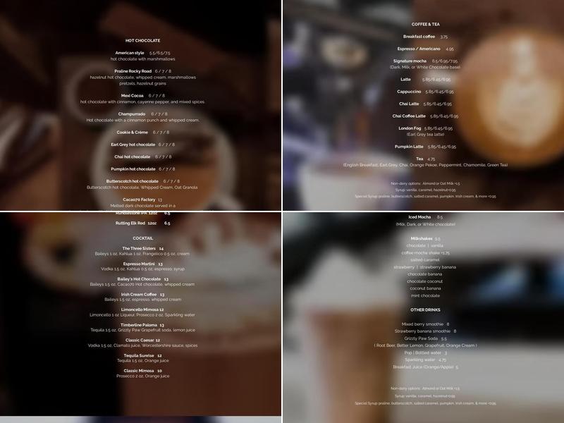 Cacao 70 Canmore Menu