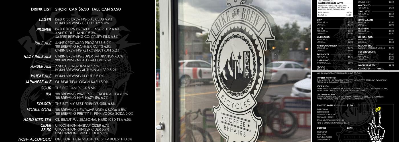 Bike and Brew Menu