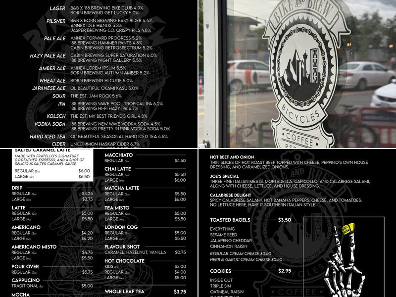 Bike and Brew Menu