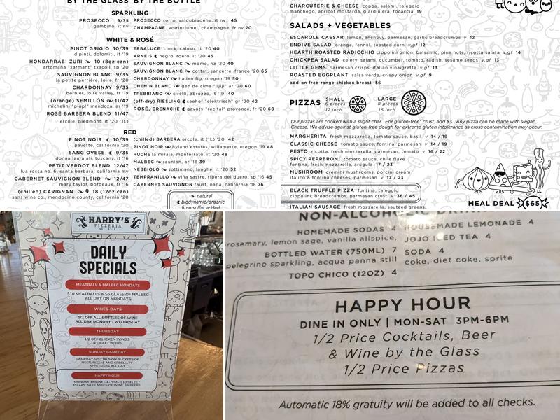 Harry's Pizzeria Miami Beach Menu
