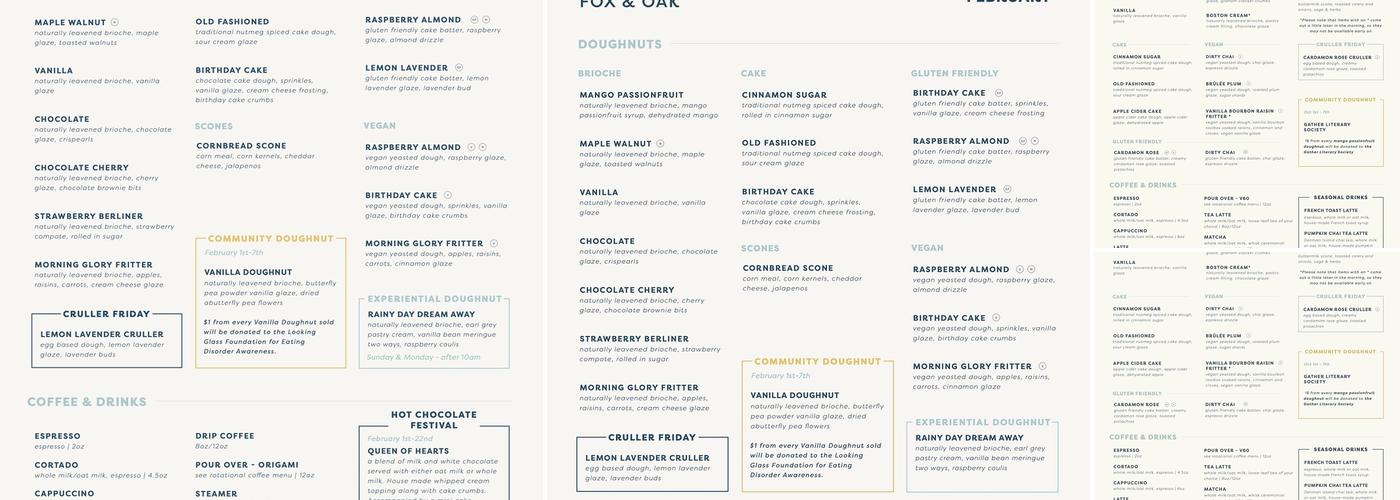 Fox & Oak Menu