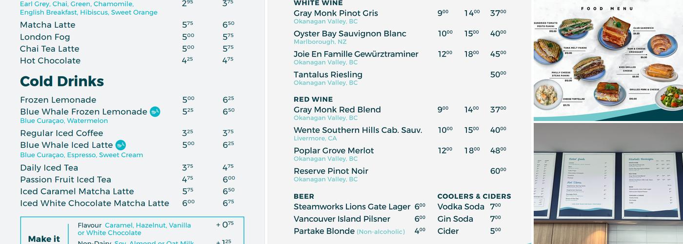 Flying Whale Waterfront Cafe Menu