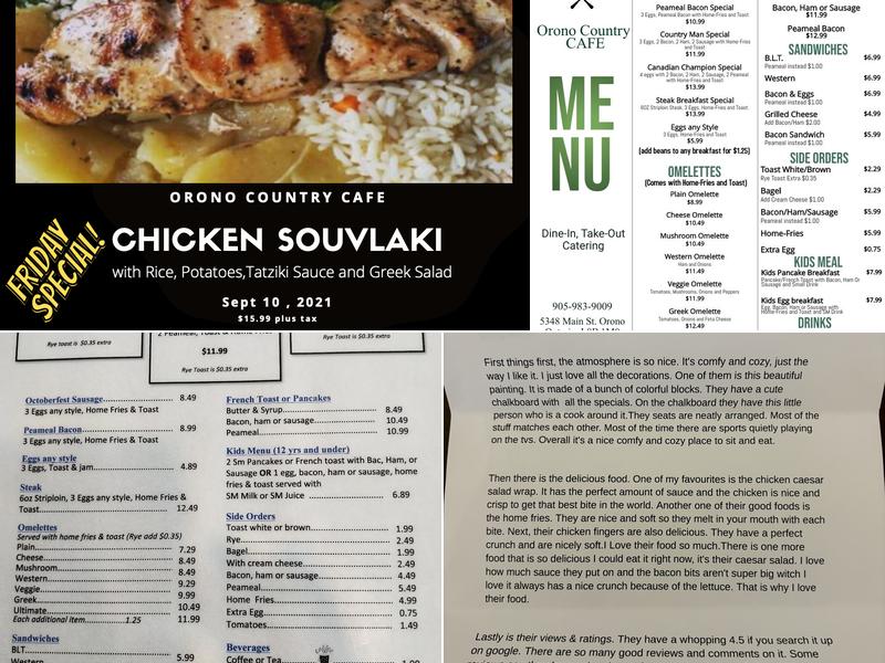 Orono Country Cafe Menu