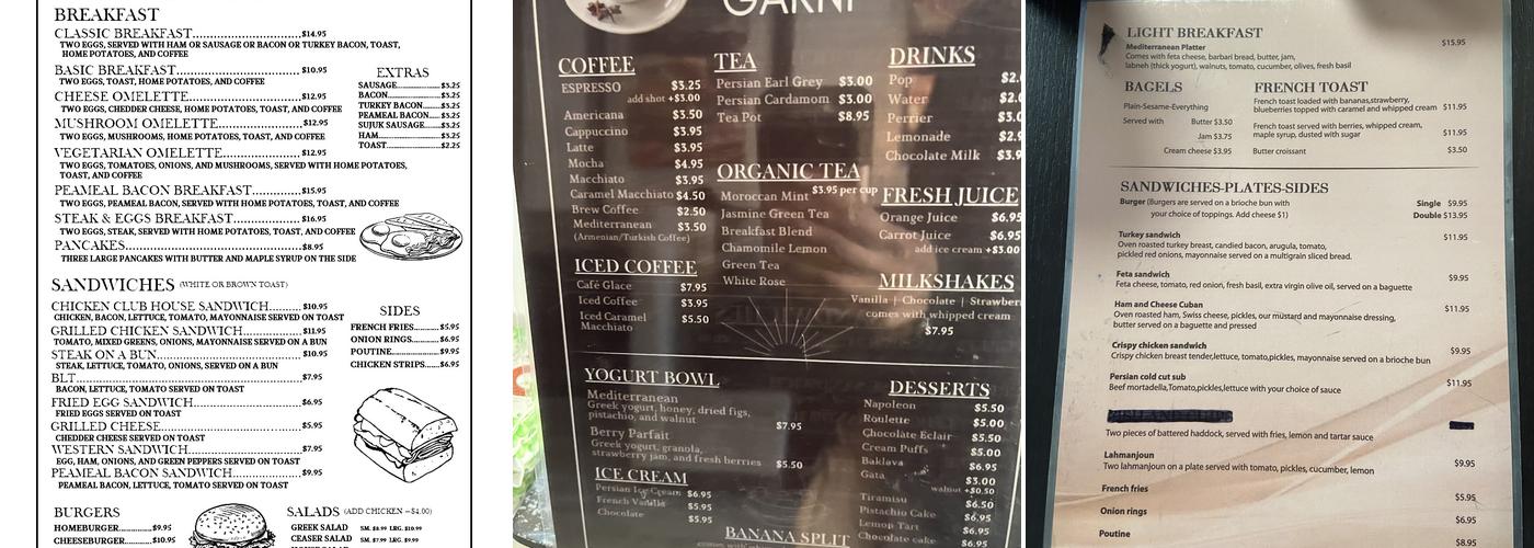 Cafe Garni Menu