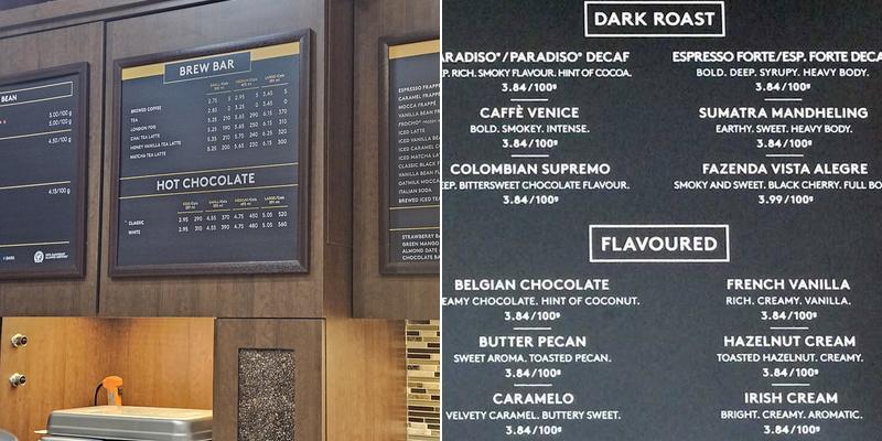 Second Cup Café Menu