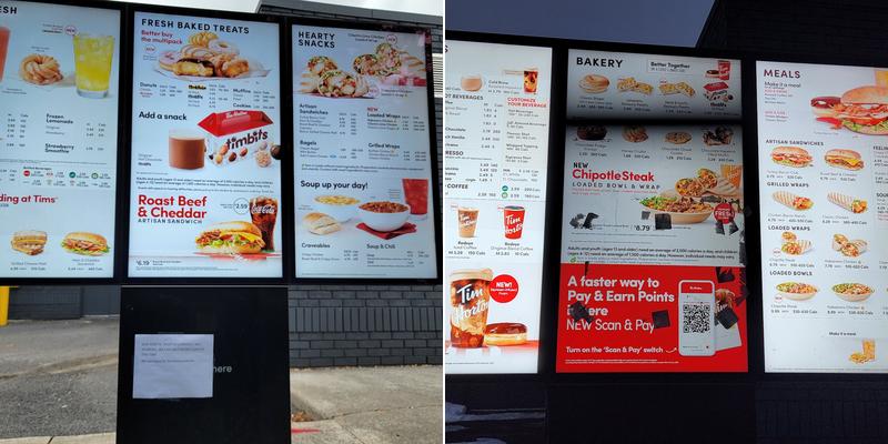 Tim Hortons Menu