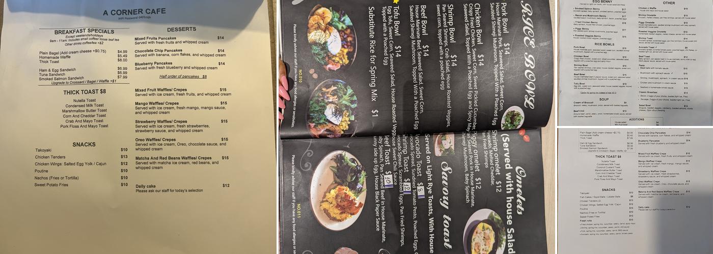 A Corner Cafe Menu
