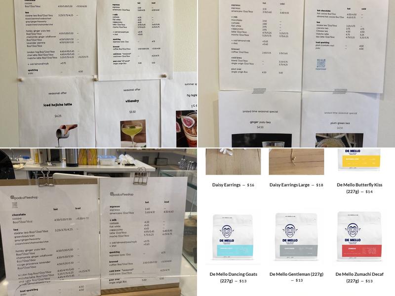pod coffee Menu
