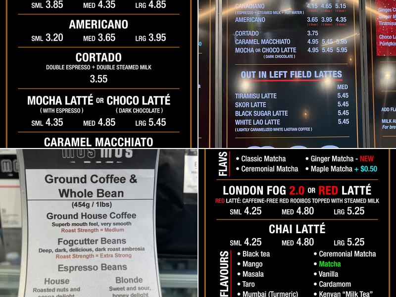 Mos Mos Coffee Menu
