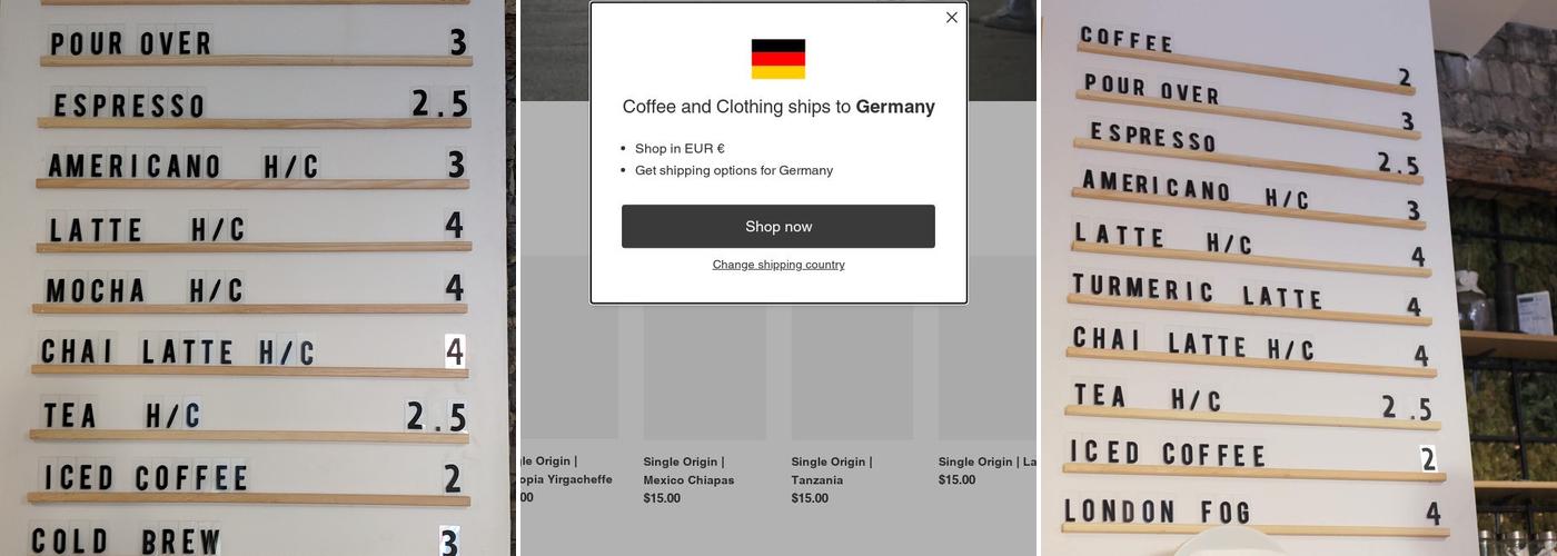 Coffee and Clothing Menu