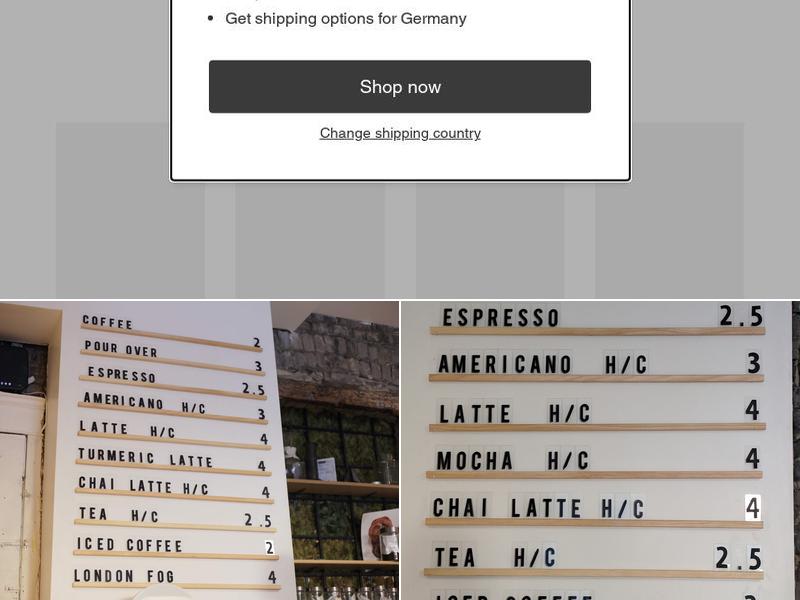 Coffee and Clothing Menu