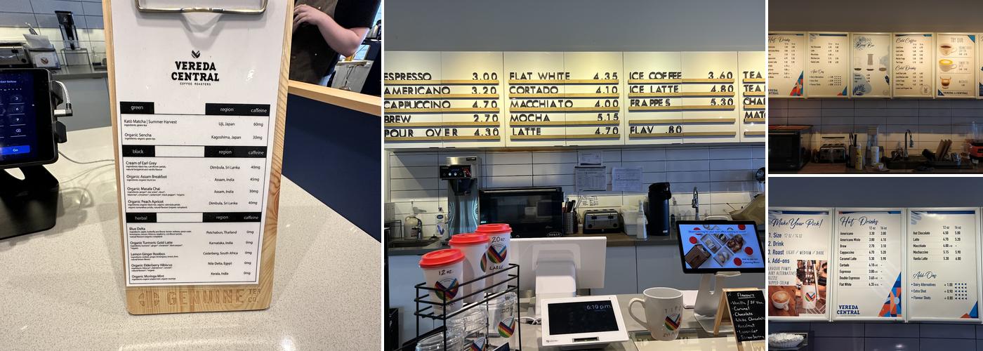 Vereda Central Coffee Roasters Menu