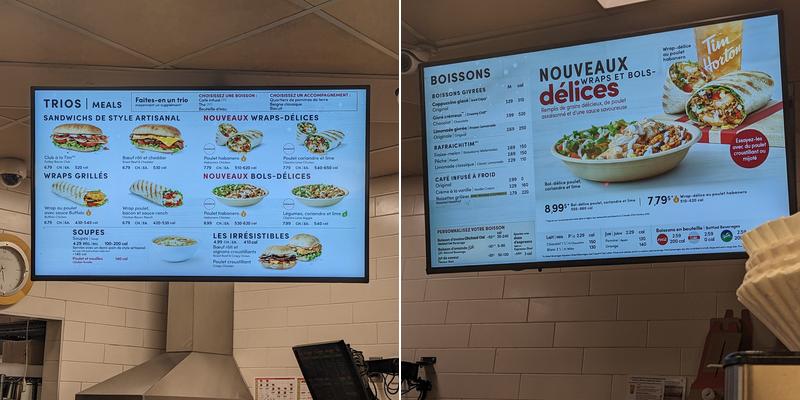 Tim Hortons Menu