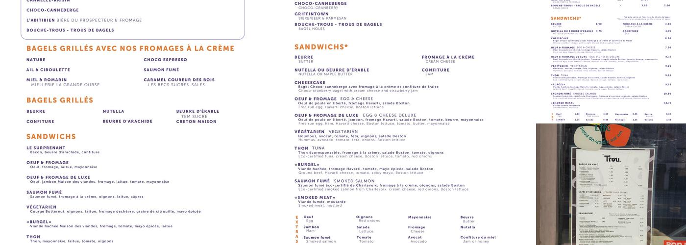 Bagels Le Trou - Griffintown Menu