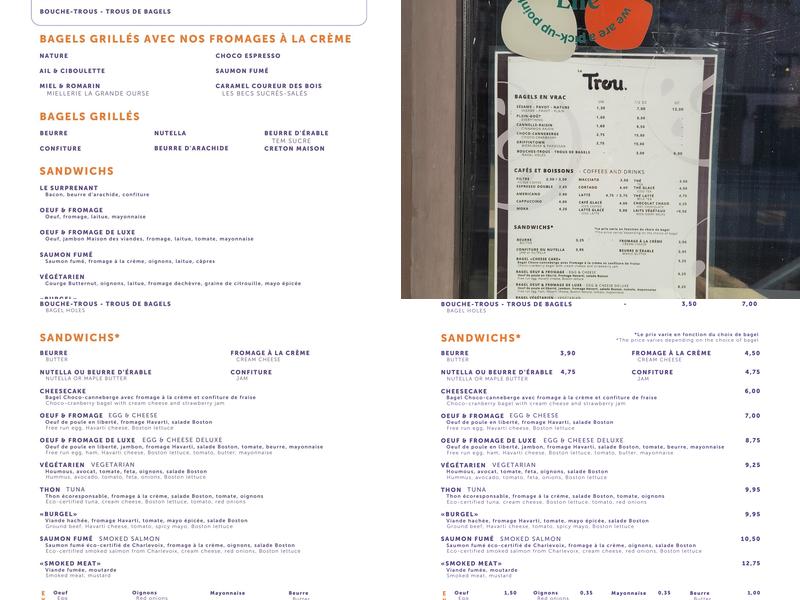 Bagels Le Trou - Griffintown Menu
