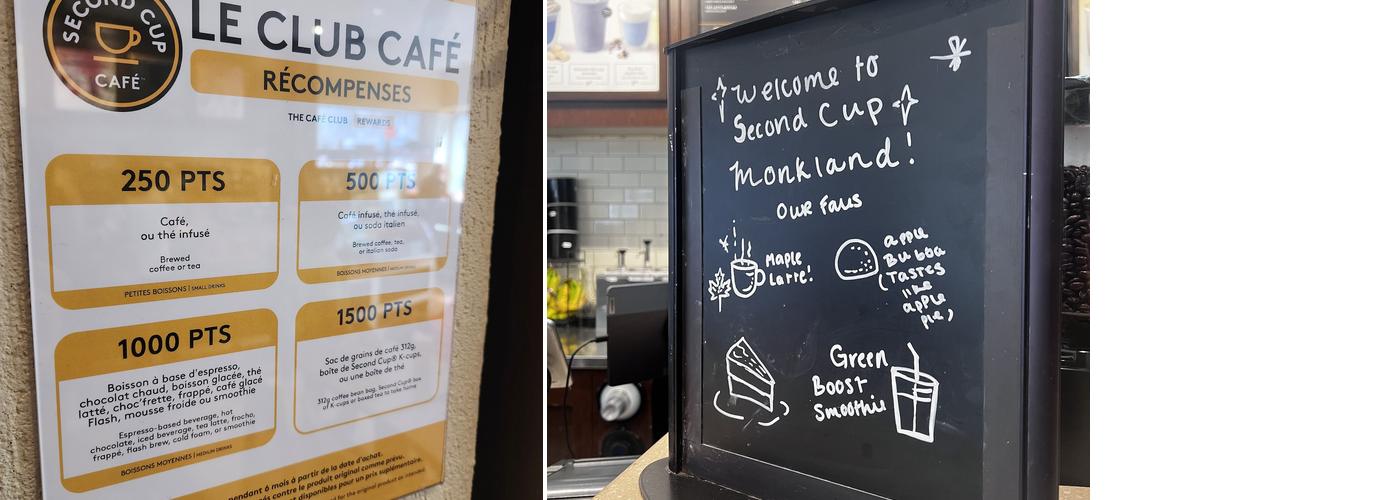 Second Cup Café Menu