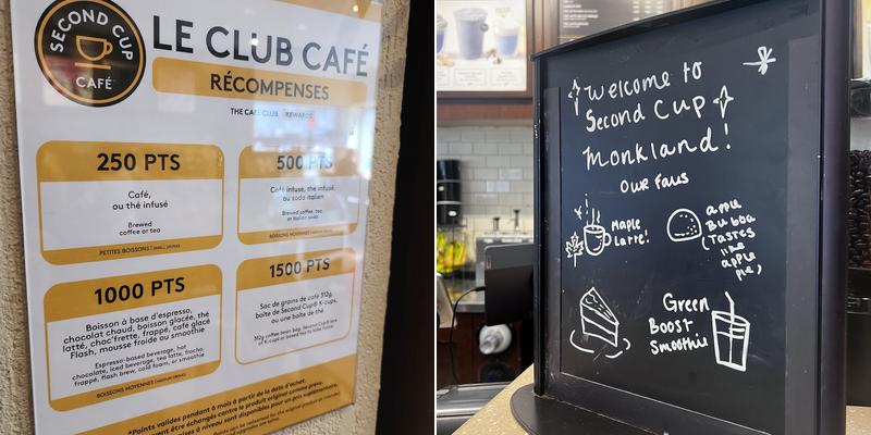 Second Cup Café Menu