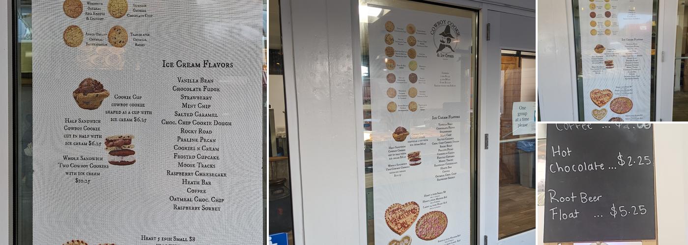 Cowboy Cookie & Ice Cream Menu
