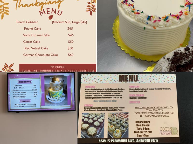 Coco's Lip Smacking Cupcakes Menu