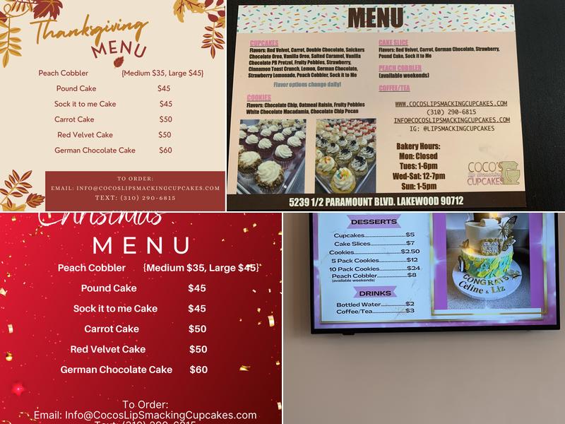 Coco's Lip Smacking Cupcakes Menu