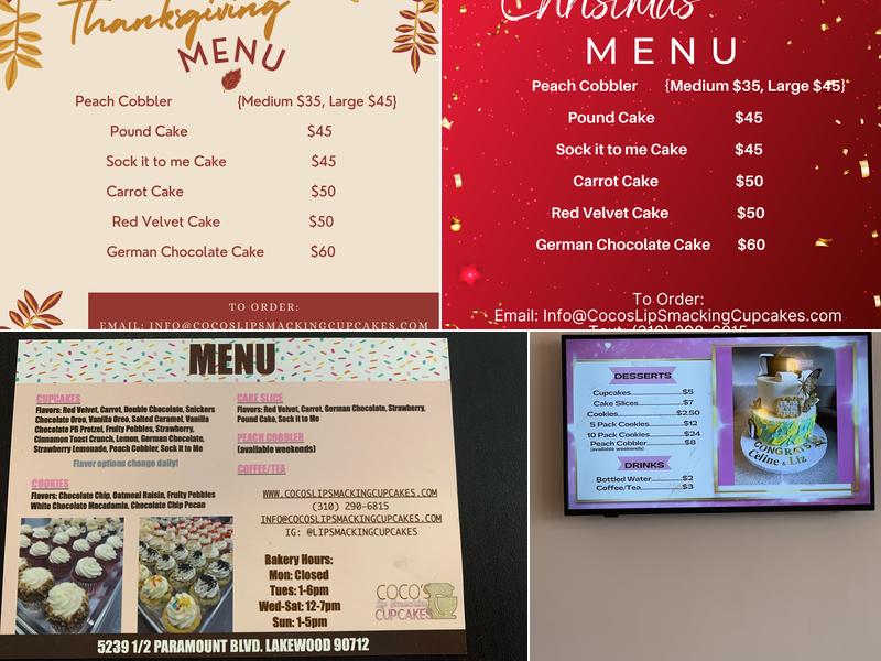 Coco's Lip Smacking Cupcakes Menu
