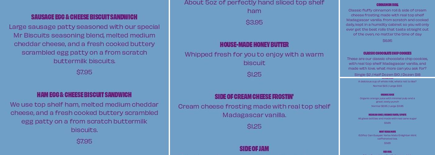 Mr. Biscuits Bakery Menu