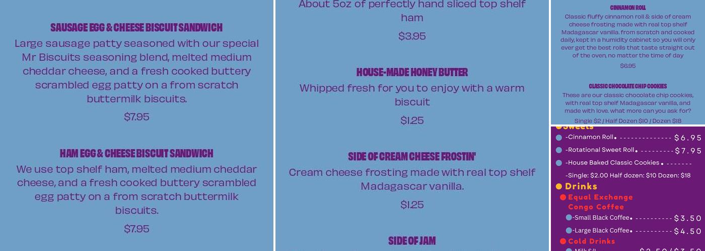 Mr. Biscuits Bakery Menu
