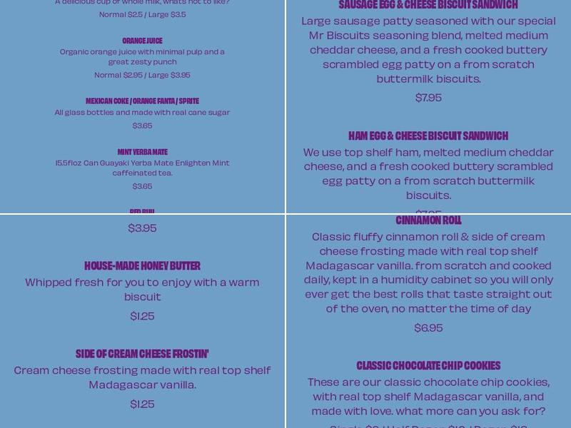 Mr. Biscuits Bakery Menu