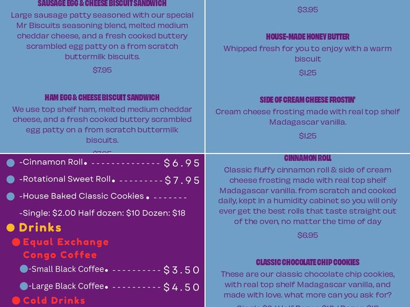 Mr. Biscuits Bakery Menu