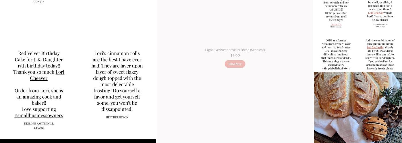 Simple Delights Bakery, LLC Menu