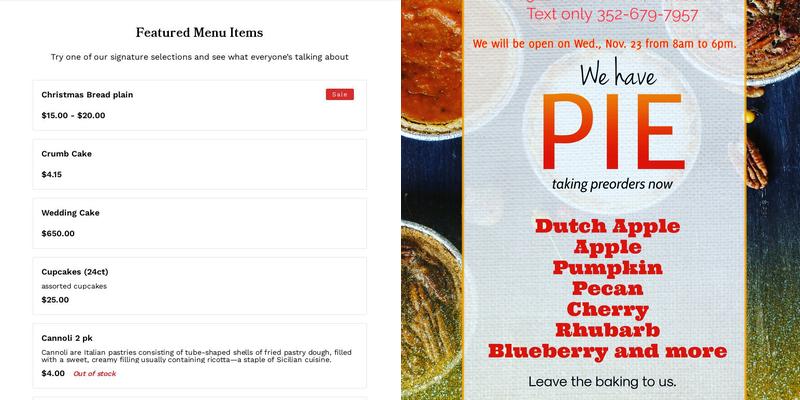 Angel Sweet Bakery Menu