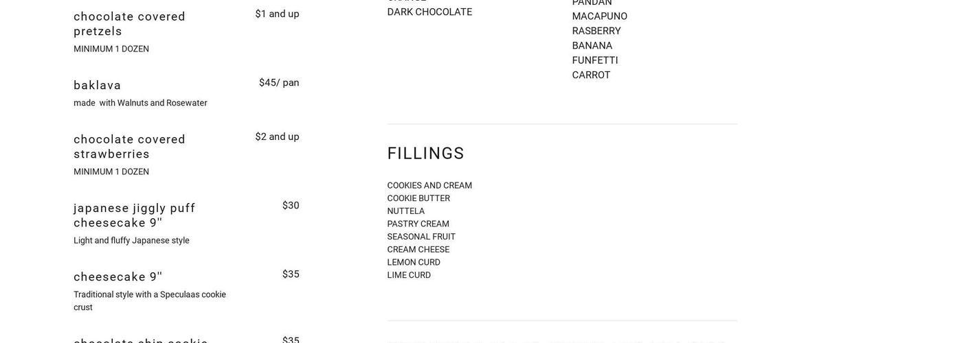 Sweets By Sheryll Menu