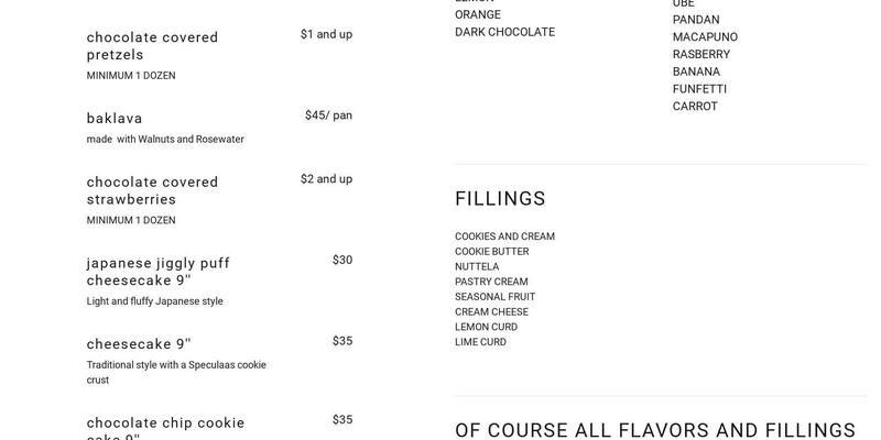 Sweets By Sheryll Menu