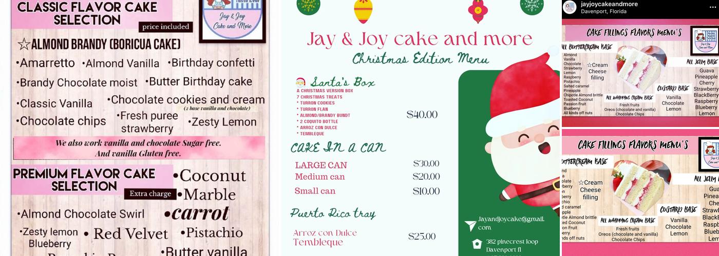 Jay & Joy Cake and More Menu