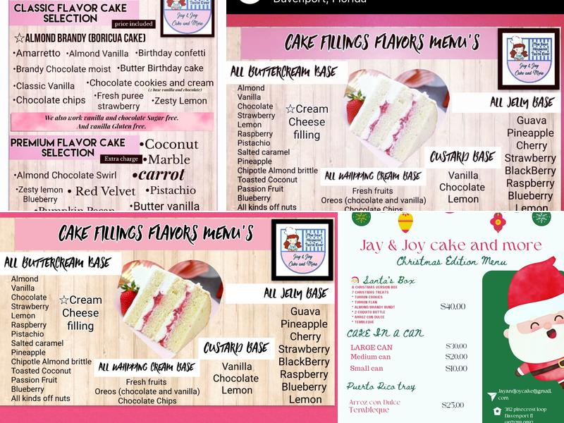 Jay & Joy Cake and More Menu