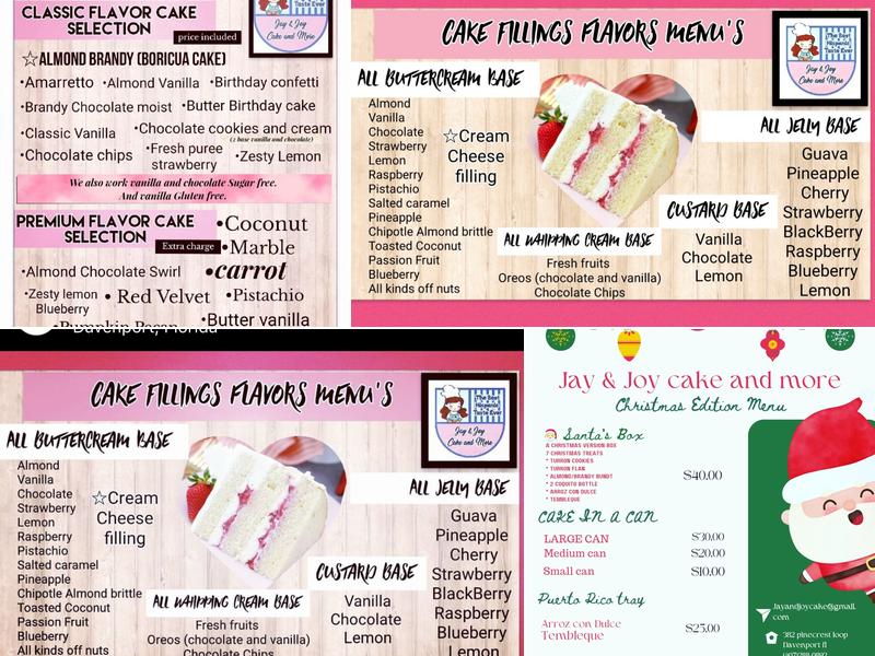 Jay & Joy Cake and More Menu