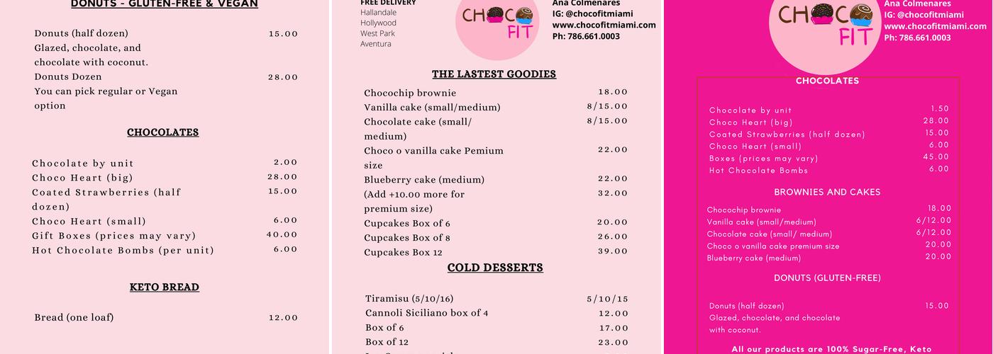 Chocofit Menu