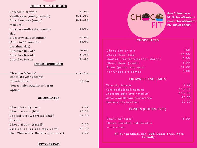 Chocofit Menu