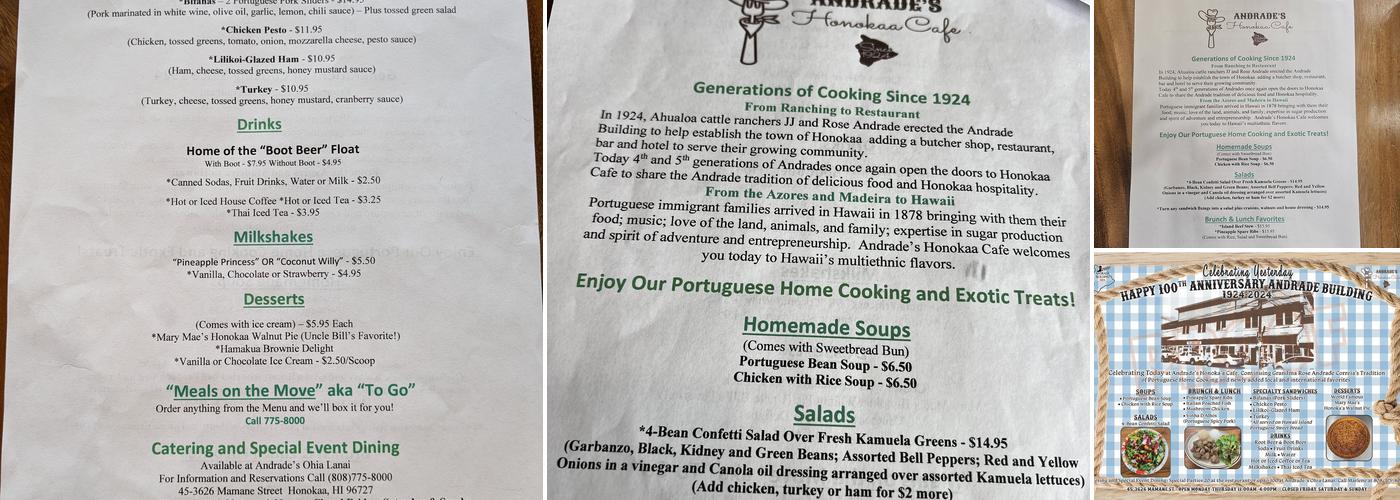 Andrade’s Honokaa Cafe Menu