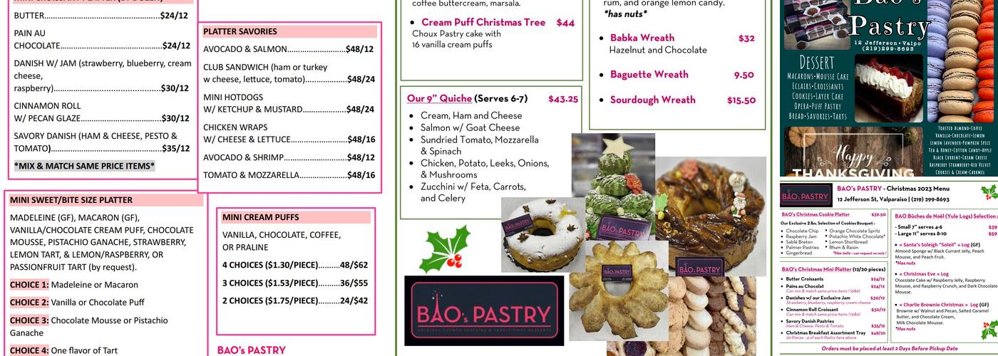 BAO's PASTRY Menu