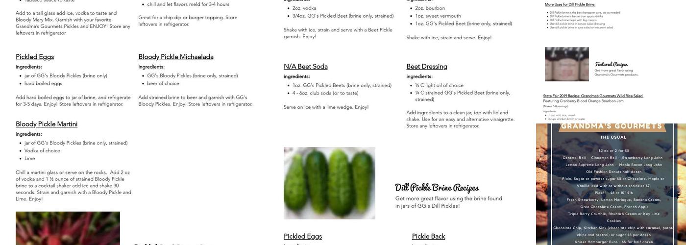 Grandma's Gourmets Menu