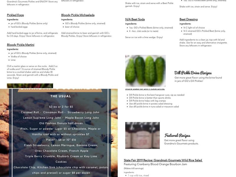 Grandma's Gourmets Menu