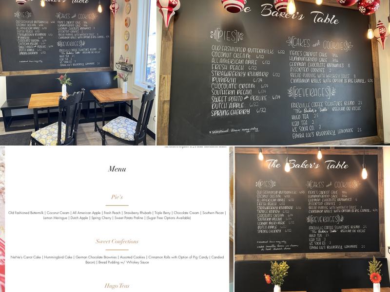 The Baker's Table Menu